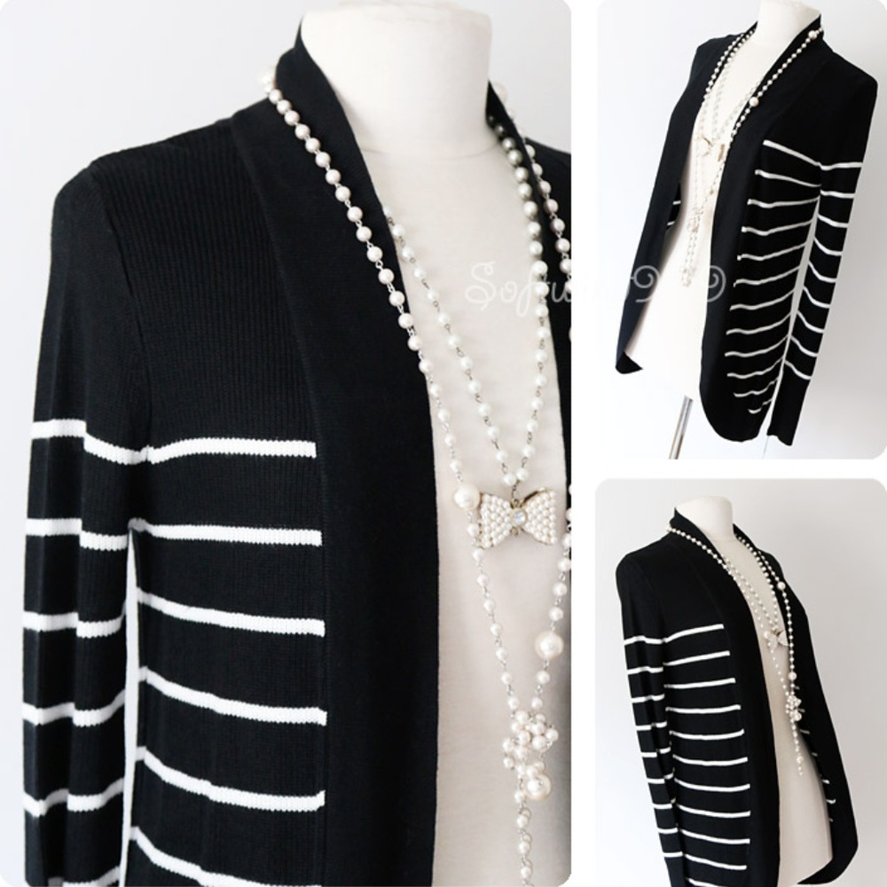 Last 1☝️Black White Striped Soft Cocoon Cardigan - Picture 3 of 7